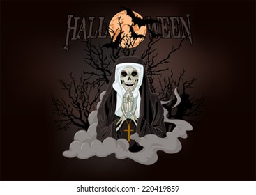 Illustration of Halloween horror nun