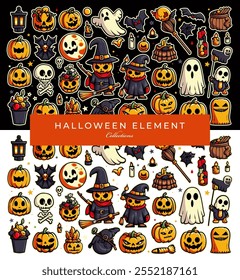 Ilustración de Halloween. Horror y elemento espeluznante. Ajuste para el Anuncio, cartel, símbolo, fondo, ropa, cubierta. Vector Eps 10.