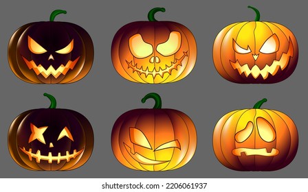 Illustration of Halloween jack-o-lantern pumpkin carving.
with funny face on transparent background