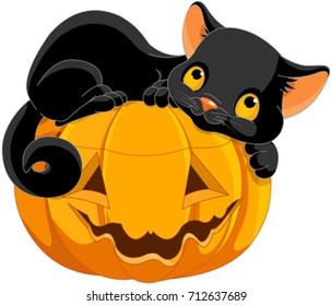 Illustration Halloween Kitten Lying Happily On Stock Vector (Royalty ...