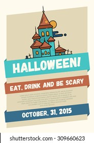 Illustration of Halloween line flat design modern poster vector template
