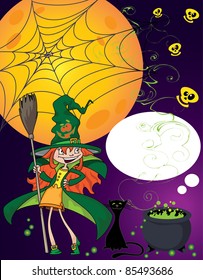 illustration of a Halloween little witch