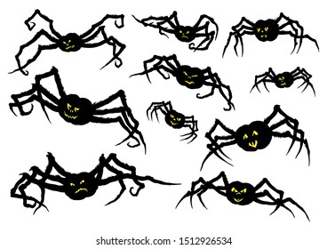 Illustration halloween monsters pumpkins with spiders legs