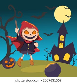 illustration of Halloween night in cartoon style