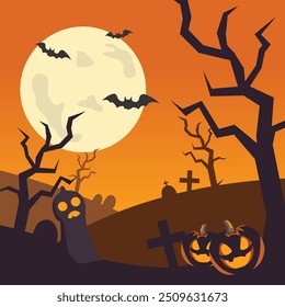 illustration of Halloween night in cartoon style