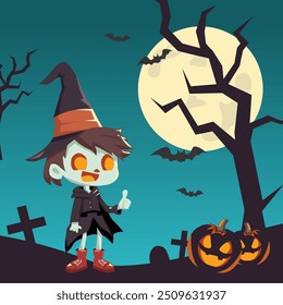 illustration of Halloween night in cartoon style