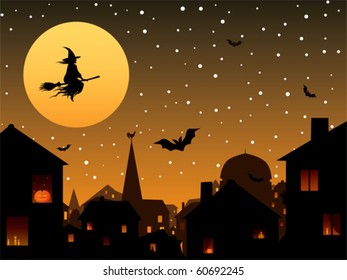 An illustration of a Halloween night in the town.