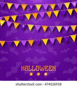 Illustration Halloween Party Background with Colored Bunting Pennants - Vector