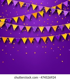 Illustration Halloween Party Background with Colored Bunting Pennants and Tinsel - Vector