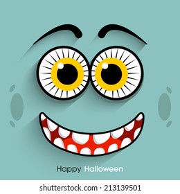 illustration of Halloween party invitation with intricate monster face.