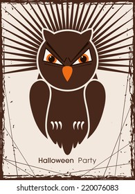 illustration of Halloween party invitation with intricate angry owl.