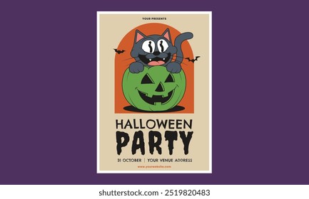 Illustration Halloween Party template with Pumpkins and Black Cat