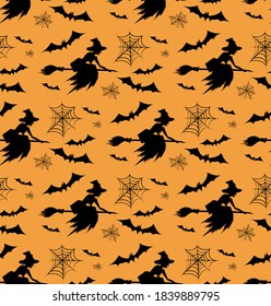 Illustration of Halloween pattern witch on a broomstick