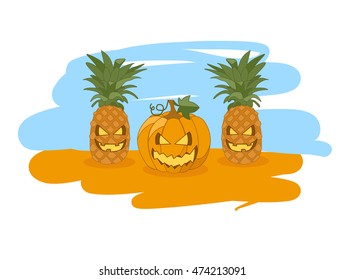 Illustration for Halloween / pineapple and pumpkin