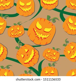 illustration of Halloween pumpkin. abstract Halloween pumpkin style background. seamless flat pattern