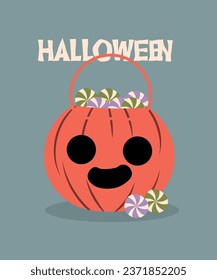 Illustration with Halloween and Pumpkin, and Candy