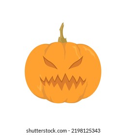 Illustration of a Halloween pumpkin with a carved evil and bloodthirsty face. Vector isolated on white background