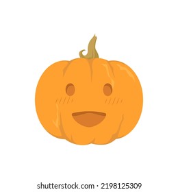 Illustration of a Halloween pumpkin with a carved happy face. Vector isolated on white background