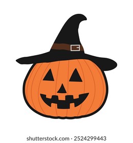 ilustração de halloween abóbora jack o lanterna com chapéu mágico ícone simples bonito