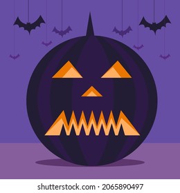 Illustration of a halloween pumpkin in a moonlight background