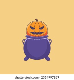 illustration of a halloween pumpkin in a pot of potions