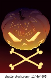 Illustration of a Halloween pumpkin with two bones