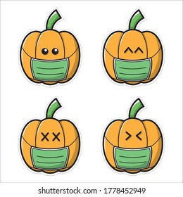 illustration of Halloween pumpkin using a face mask . stickers collection