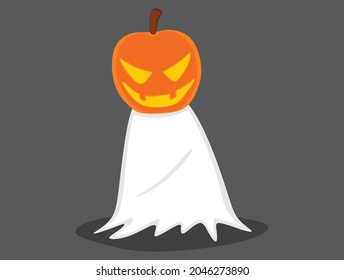 An illustration of Halloween pumpkin with white robe