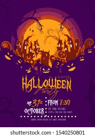 illustration of Halloween pumpkins and dark castle on Moon background