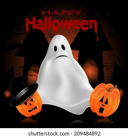 Illustration for Halloween with pumpkins and ghost 
