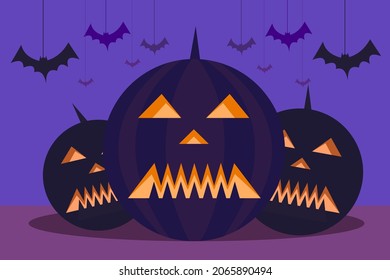 Illustration of Halloween pumpkins in a moonlight background
