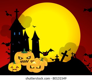 illustration of Halloween pumpkins on night