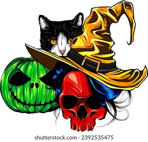 illustration of halloween set on white background