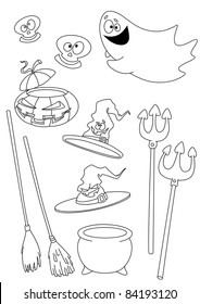 illustration of a Halloween set outlined