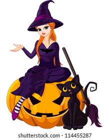 Illustration of Halloween sitting on pumpkin