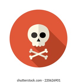 Illustration of Halloween skull flat circle icon over red