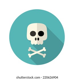 Illustration of Halloween skull flat circle icon over blue