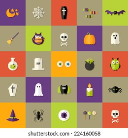 Illustration of Halloween Square Flat Icons Set