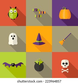 Illustration of Halloween Squared Flat Icons Set 2