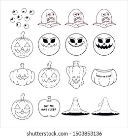 illustration for halloween such as wizzard hat and pumpkin