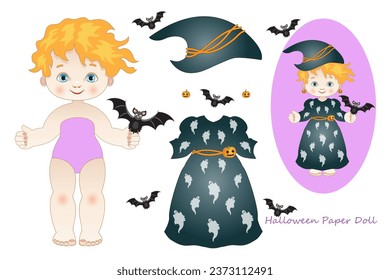 Illustration with a halloween themed paper doll