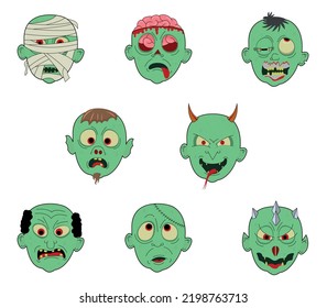 Illustration halloween vector green zombies head pack 