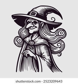 Illustration of a Halloween Witch with a Grinning Face