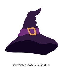 Illustration of a Halloween witch hat with purple band for costumes Vector illustration