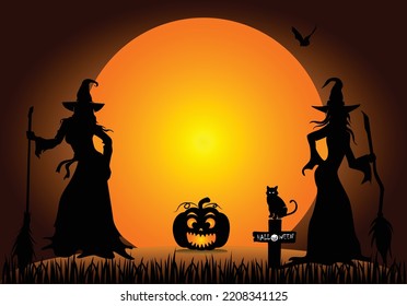 Illustration halloween of a witch's hat.Beautiful realistic holloween Ghost