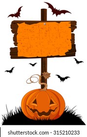 Illustration Of Halloween Wooden Sign And Pumpkin