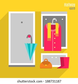 Illustration of hallway in flat style