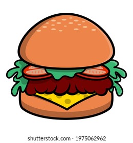 Illustration of Hamburger with cartoon style, suitable for icon and logo for fast food culinary business