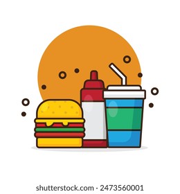 Illustration von Hamburger und Getränk. Vektorillustration im Cartoon-Stil