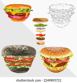 illustration hamburger fast food on white